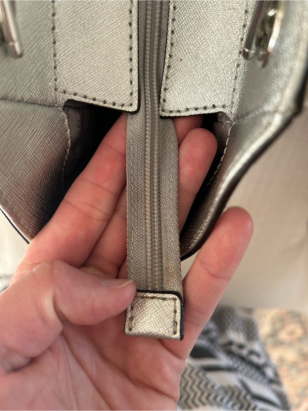 Michael Kors Metallic Silver Saffiano Tote with Matching Wallet - Picture 9 of 16